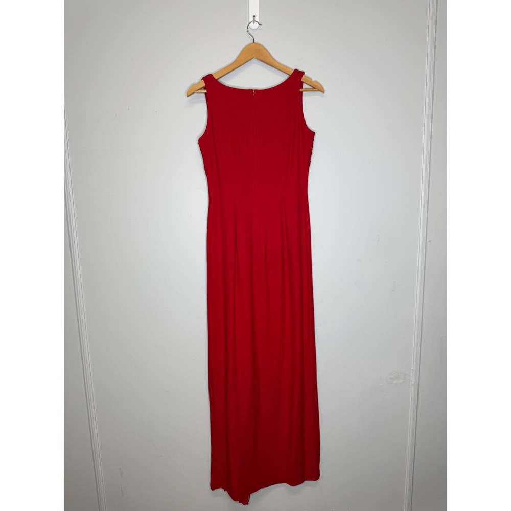 Loralie Original Vintage Red Embroidered Ruffle Maxi Dress V-Neck Formal Gown - Picture 3 of 10